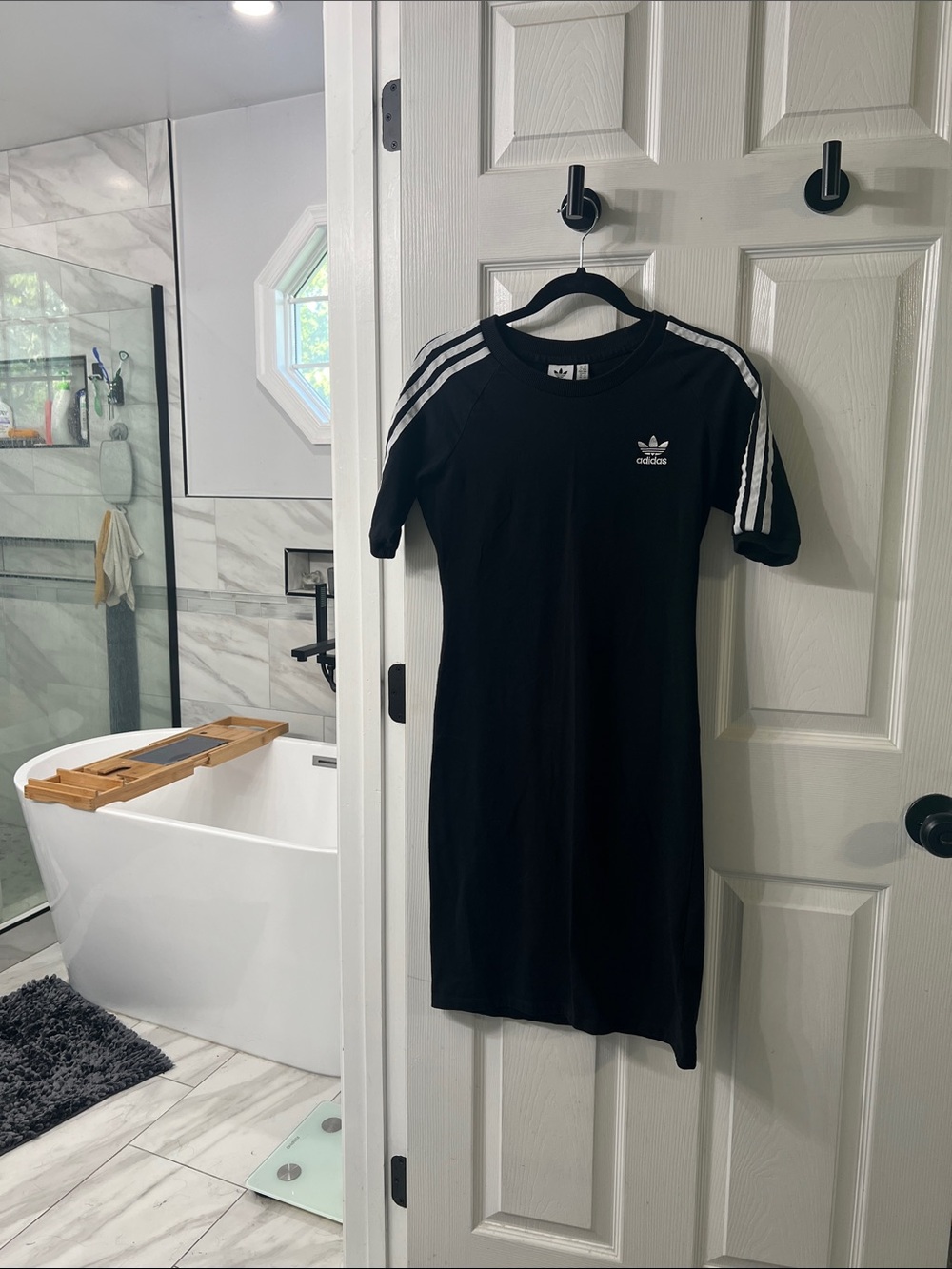 Adidas Originals 3 Stripes Black Bodycon T-Shirt Midi Dress M